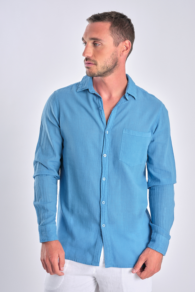 chemise coton manille bleu cobalt 1